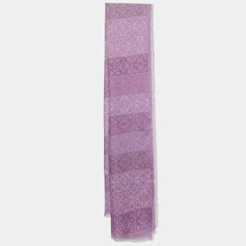 Pre Owned Loewe Purple Anagram Print Wool & Silk Scarf