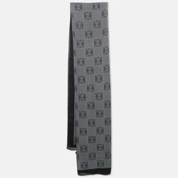 Pre Owned Loewe Black/Grey Anagram Print Silk Scarf