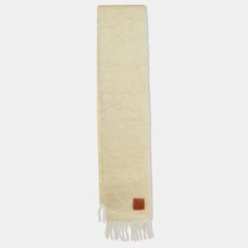 Pre Owned Loewe Cream Leather Trim Mohair & Wool Scarf