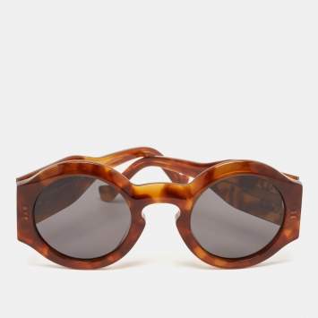 Pre Owned Loewe Tortoise Brown/Black LW40081U Chunky Anagram Round Sunglasses