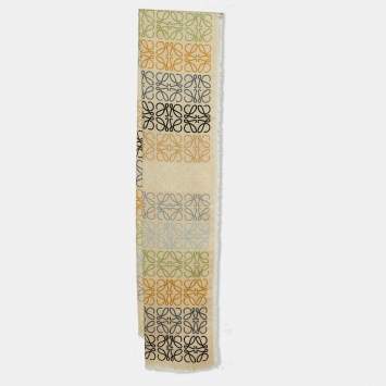 Pre Owned Loewe Cream Anagram Wool Silk Scarf