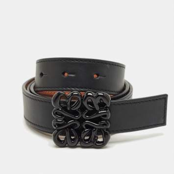 Pre Owned Loewe Black/Brown Leather Anagram Reversible Belt  85 CM