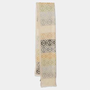 Pre Owned Loewe Multicolor Anagram Lines Wool Blend Scarf 