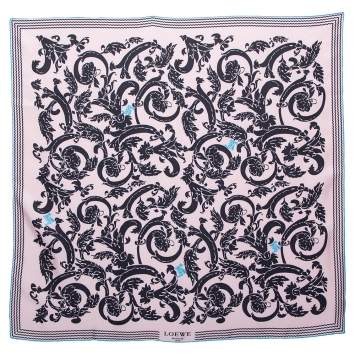 Pre Owned Loewe Pink & Black Floral Print Silk Scarf