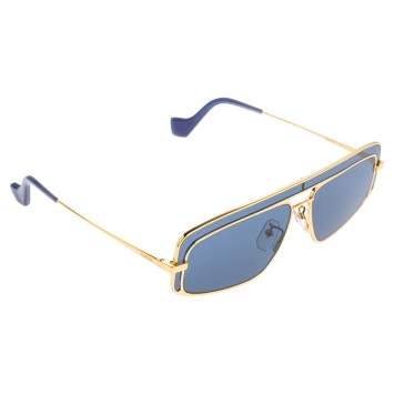 Pre Owned Loewe Blue Acetate and Gold Tone Metal LW40022U Rectangle Sunglasses