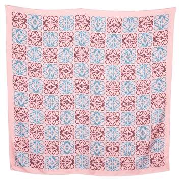 Pre Owned Loewe Pink Anangram Printed Silk Square Scarf 