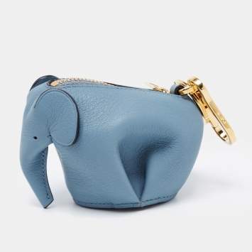 Pre Owned Loewe Blue Leather Elephant Purse Bag Charm