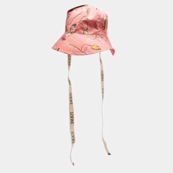 Pre Owned Loewe x Paula's Ibiza Coral Pink Shell Print Canvas Bucket Hat