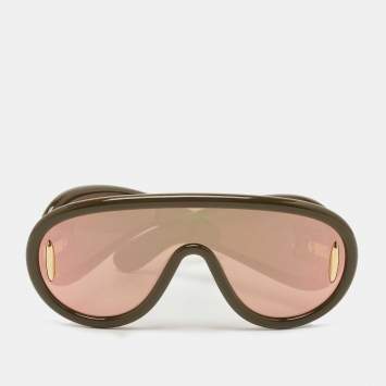 Pre Owned Loewe Khaki Green/Pink LW40108i Shield Sunglasses