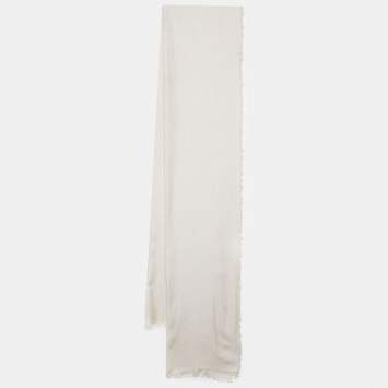 Pre Owned Loewe Cream Letters Jacquard Wool Blend Fringed Scarf