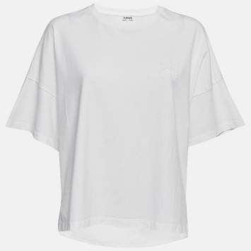 Pre Owned Loewe White Anagram Embroidered Cotton T-Shirt M