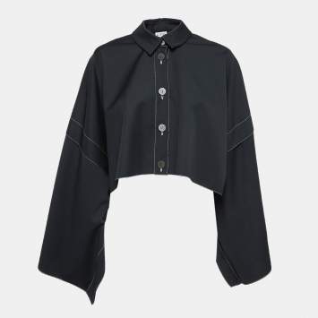 Pre Owned Loewe Black Gabardine Button Front Poncho Top S