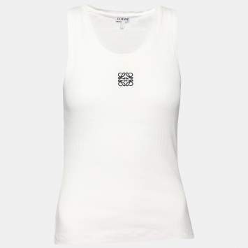 Pre Owned Loewe White Rib Knit Anagram Tank Top M