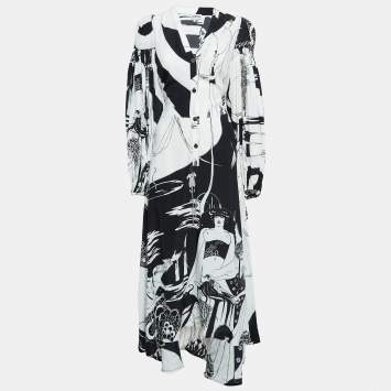 Pre Owned Loewe White Printed Smocked Sleeve Maxi Dress S
