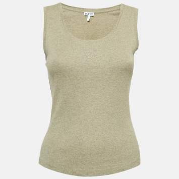 Pre Owned Loewe Green Logo Embroidered Cotton Tank Top S