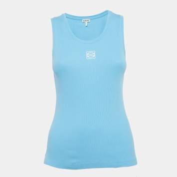 Pre Owned Loewe Blue Anagram Embroidered Rib Knit Tank Top M