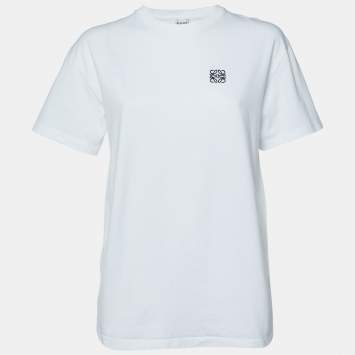 Pre Owned Loewe White Anagram Embroidered Cotton Crew Neck T-Shirt XS 