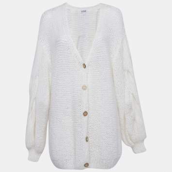 Pre Owned Loewe Off-White Cable Knit Cardigan M