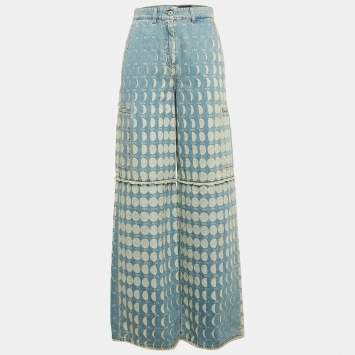 Pre Owned Loewe X Paula's Ibiza Blue Moon Print Denim Cargo Jeans S Waist 28"