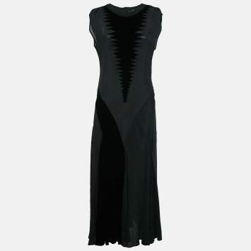 Loewe Black Crepe Velvet Panel Detail Sleeveless Maxi Dress M