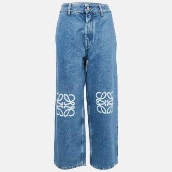 Pre Owned Loewe Blue Denim Logo Detail Baggy Jeans L Waist 32"