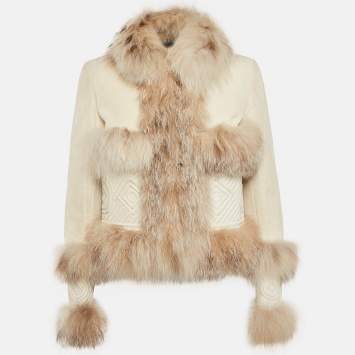 Pre Owned Loewe Off-White Leather Fur Detail Jacket S