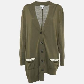 Pre Owned Loewe Green Wool Buttoned Cardigan L