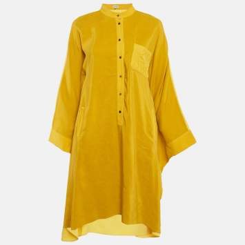 Pre Owned Loewe Yellow Two-Tone Linen Blend Pocket Detail Tunic S