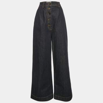 Pre Owned Loewe Navy Blue Denim Wide Leg Jeans M Waist 28"
