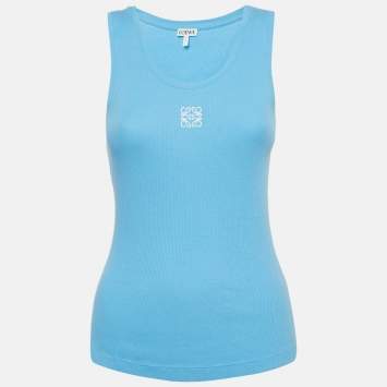 Pre Owned Loewe Blue Anagram Embroidery Rib Knit Tank Top M