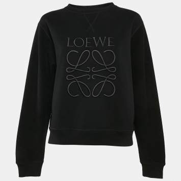 Pre Owned Loewe Black Logo Embroidery Cotton Crew Neck Sweatshirt S