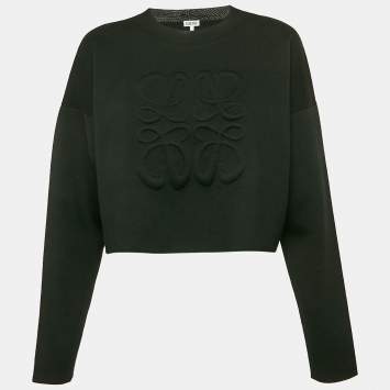 Pre Owned Loewe Black Padded 3D Anagram Wool Crewneck Sweatshirt M