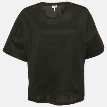 Loewe Black Anagram Embroidered Cotton Crew Neck T-Shirt S