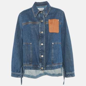 Pre Owned Loewe Blue Leather Trim Denim Worker Jacket S