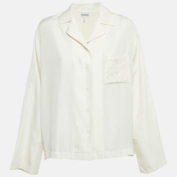 Pre Owned Loewe Cream Logo Embroidered Silk Anagram Shirt L