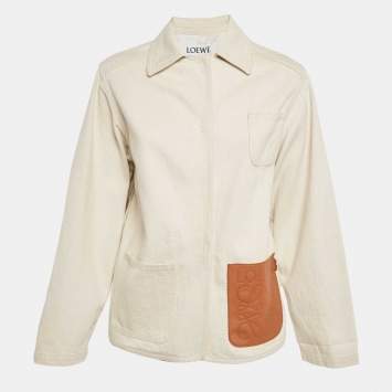 Pre Owned Loewe Cream Denim Leather Trim Workwear Jacket XS