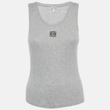 Pre Owned Loewe Grey Anagram Embroidery Rib Knit Tank Top M