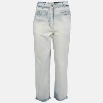 Pre Owned Loewe x Paula's Ibiza Blue Faded Denim Raw Edge Jeans S Waist 26"
