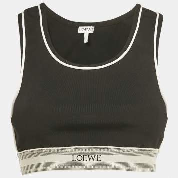 Pre Owned Loewe Black Stretch Knit Logo Waist Crop Tank Top M