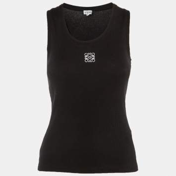 Pre Owned Loewe Black Anagram Embroidered Cotton Tank Top M