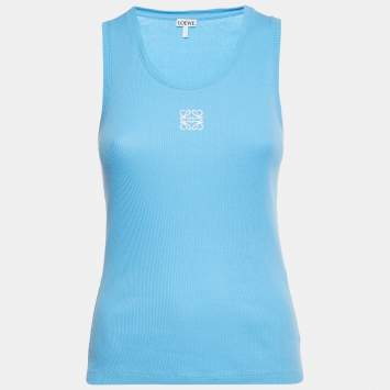 Pre Owned Loewe Blue Angaram Embroidered Rib Knit Tank Top M
