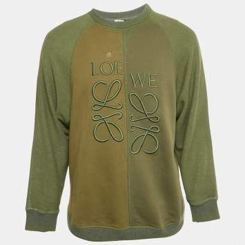 مملوكة مسبقًا Loewe Olive Green Logo Embroidered Cotton Jumper S