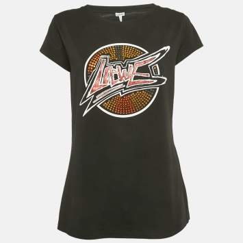 Pre Owned Loewe Black Rhinestone Detail Jersey T-Shirt L