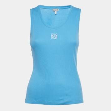 Pre Owned Loewe Blue Anagram Embroidered Cotton Tank Top M