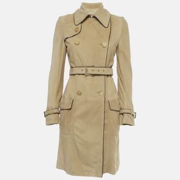 Pre Owned Loewe Beige Suede Double Breasted Coat S