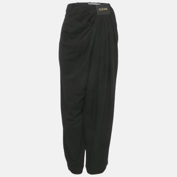 Pre Owned Loewe Black Crepe Logo Draped Trousers XS