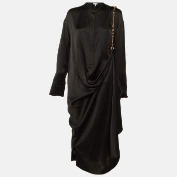 Pre Owned Loewe Black Silk Chain Detail Shirt Maxi Dress XXL