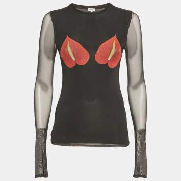 مملوكة مسبقًا Loewe Black Mesh Anthurium Printed Full Sleeves Top S
