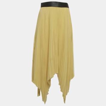 مملوكة مسبقًا Loewe Yellow Plisse Leather Waist High-Low Hem Skirt M