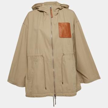 Pre Owned Loewe Beige Cotton & Leather Trim Parka Jacket M
